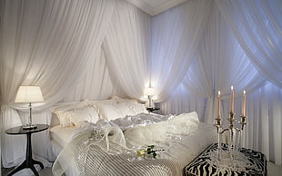 white bed setting shown HD wallpaper